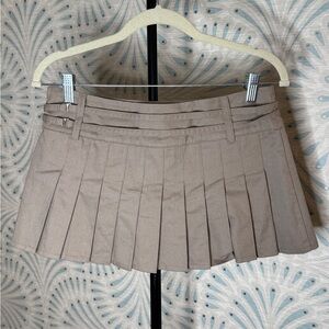Pleated Mini Skirt in Taupe - Classic Schoolgirl Style